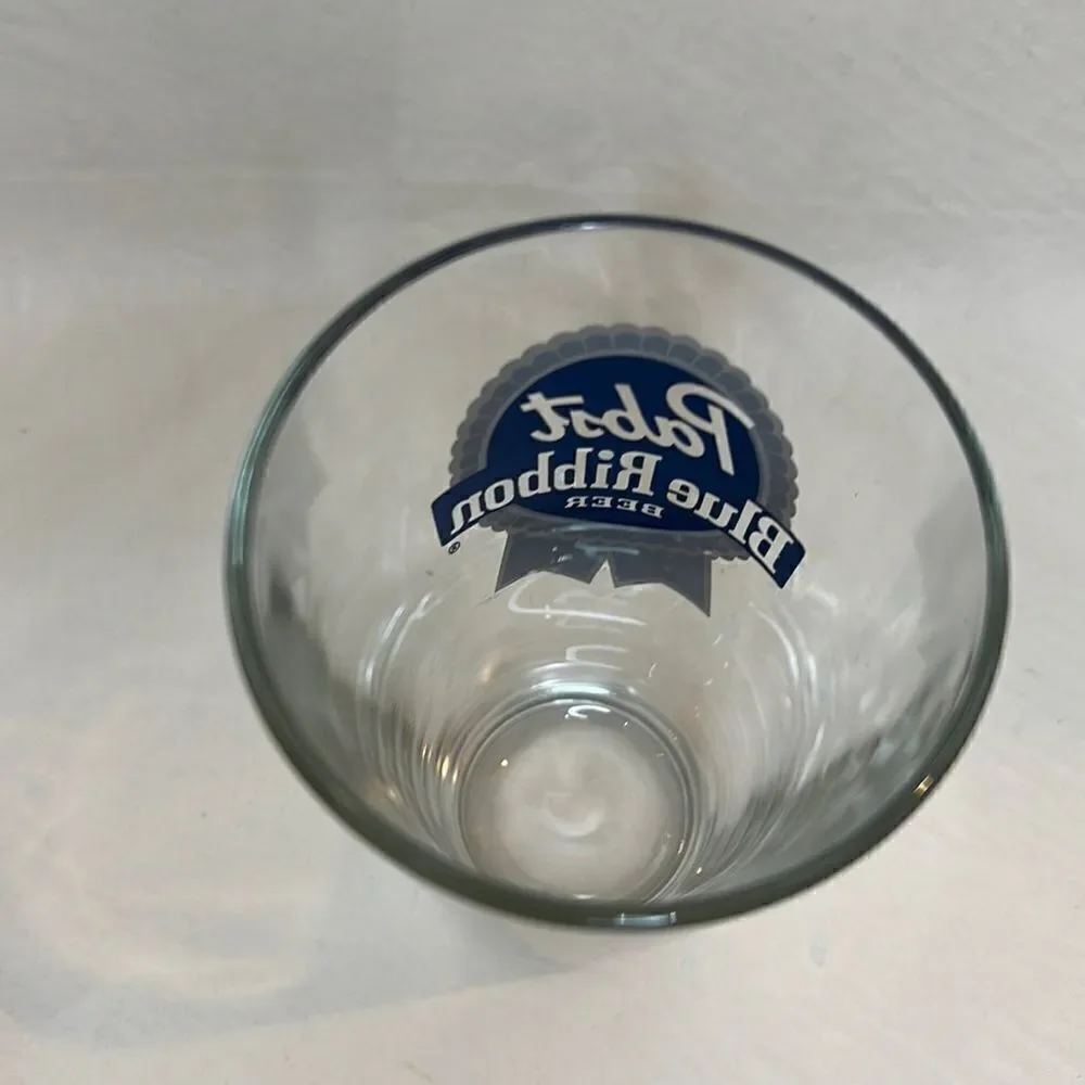 Pabst Blue Ribbon Beer Glass 16 Oz 6 In Tall Blue Bar Accessories 3 1/4 In Round